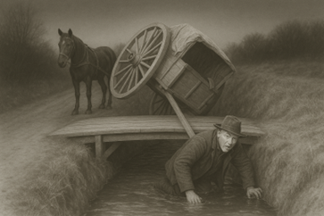 Hestevogn i grøft Bondekonger kører i grøften